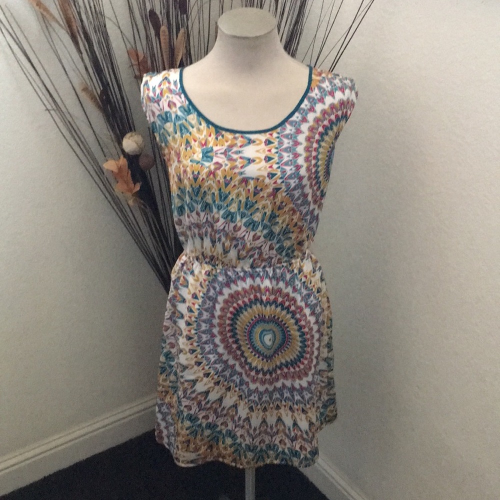 ⭐️Allen B. Teal/Mustard/Pink Pattern Print Dress